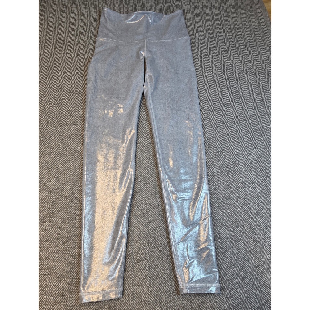 Old Navy Active Powersoft Metallic Silver Extra High Rise Leggings Medium Go-Dry